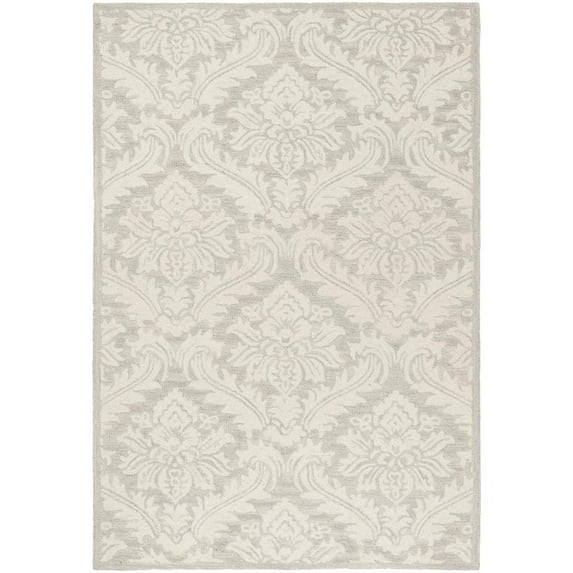 SAFAVIEH Micro-Loop Romain Damask Floral Wool Area Rug, Silver, 4' x 6'