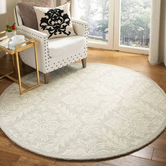 SAFAVIEH Micro-Loop Romain Damask Floral Wool Area Rug, Silver, 4' x 6'