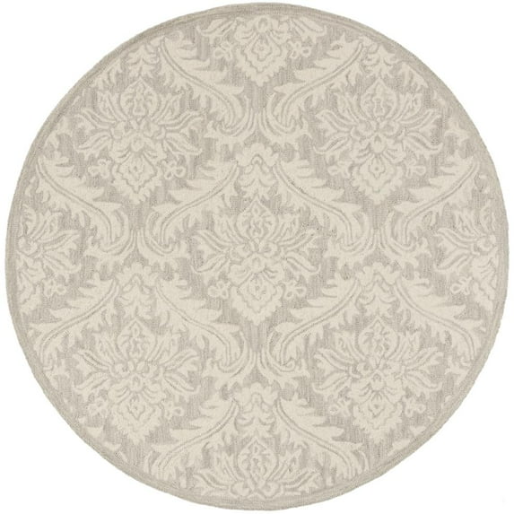 SAFAVIEH Micro-Loop Romain Damask Floral Wool Area Rug, Silver, 5' x 5' Round