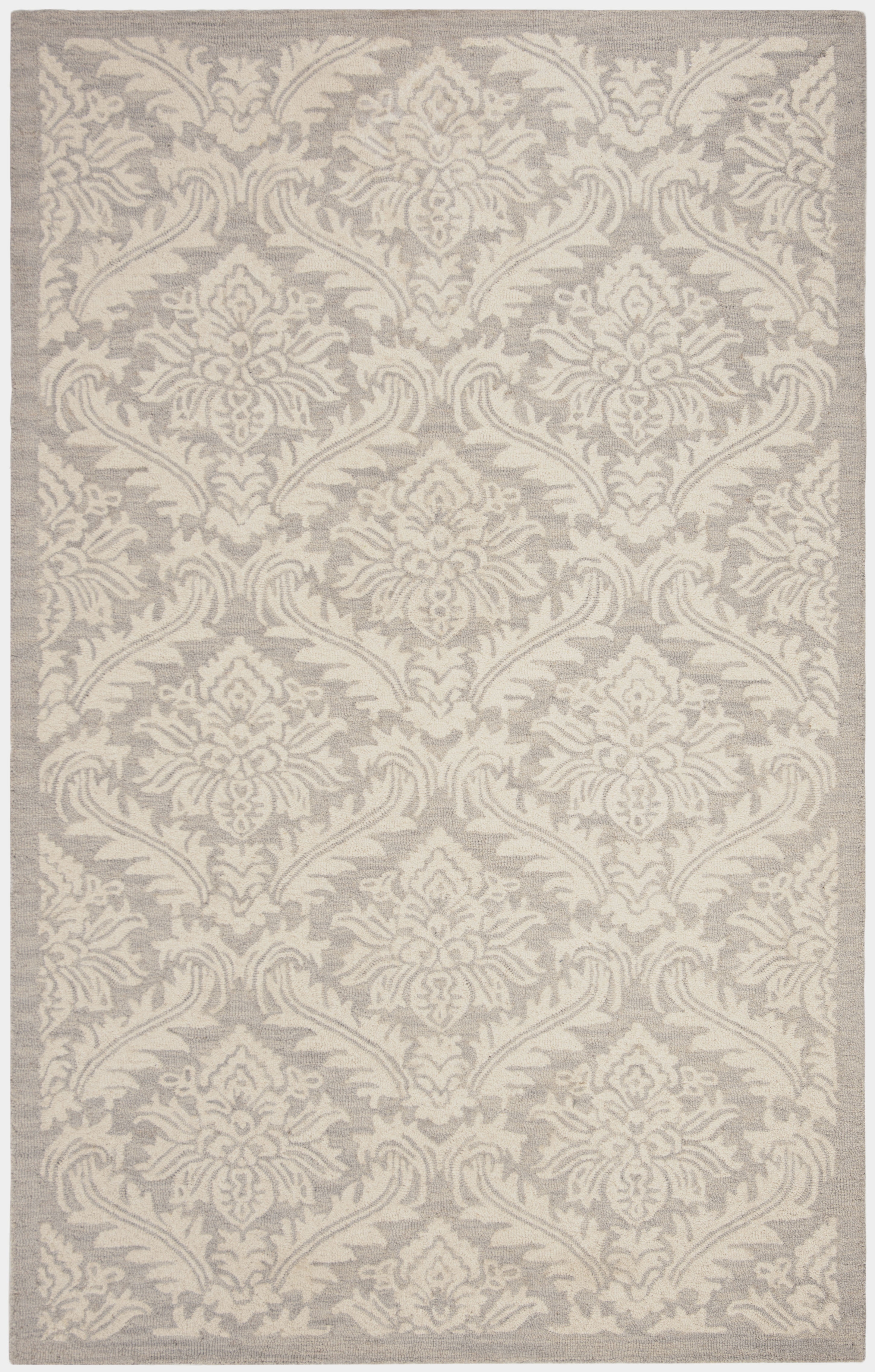 SAFAVIEH Micro-Loop Romain Damask Floral Wool Area Rug, Silver, 5' x 8'