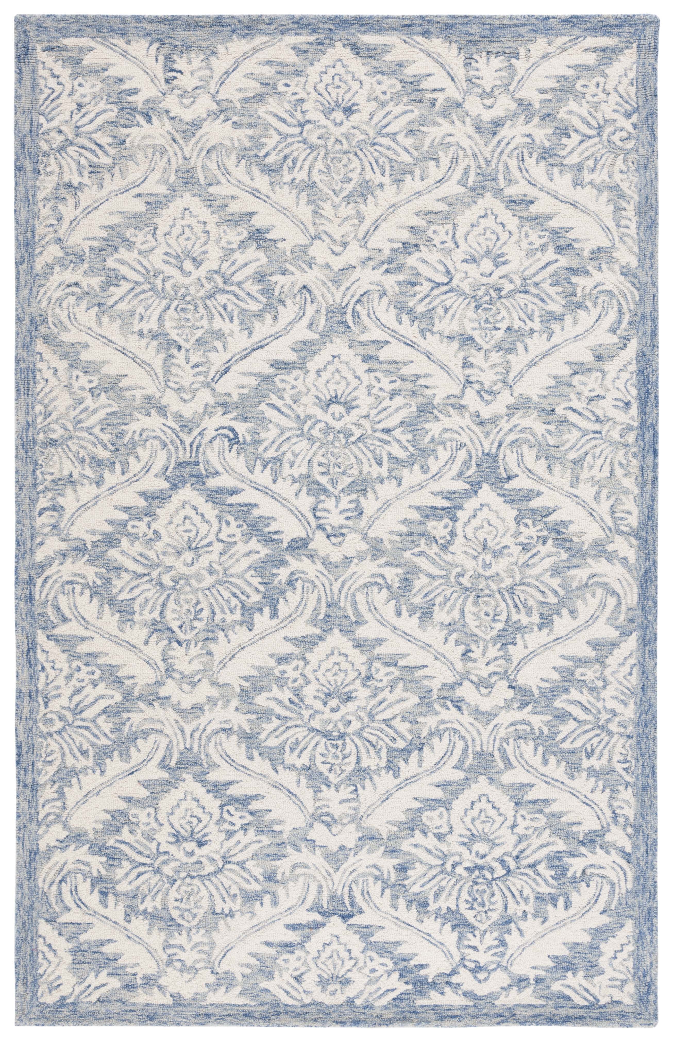 SAFAVIEH Micro-Loop Romain Damask Wool Area Rug, Blue, 5' x 8'