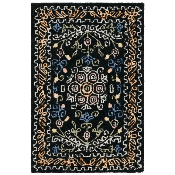 SAFAVIEH Micro-Loop Shanelle Floral Area Rug, Black/Green, 2' x 3'
