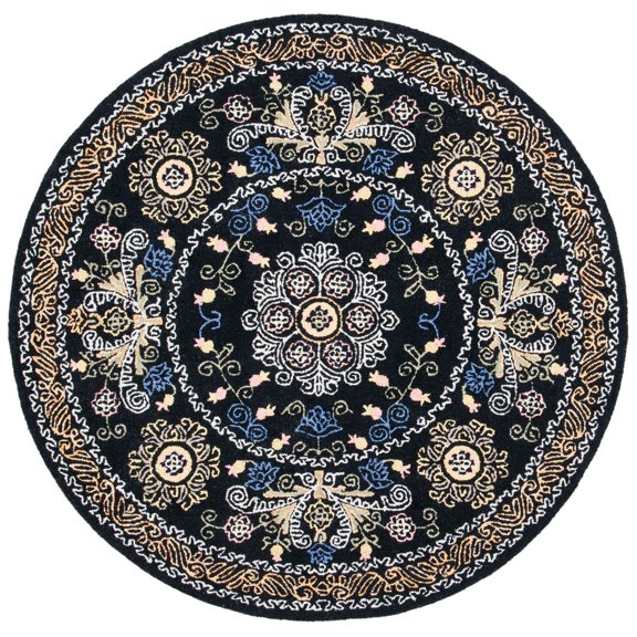 SAFAVIEH Micro-Loop Shanelle Floral Area Rug, Black/Green, 5' x 5' Round
