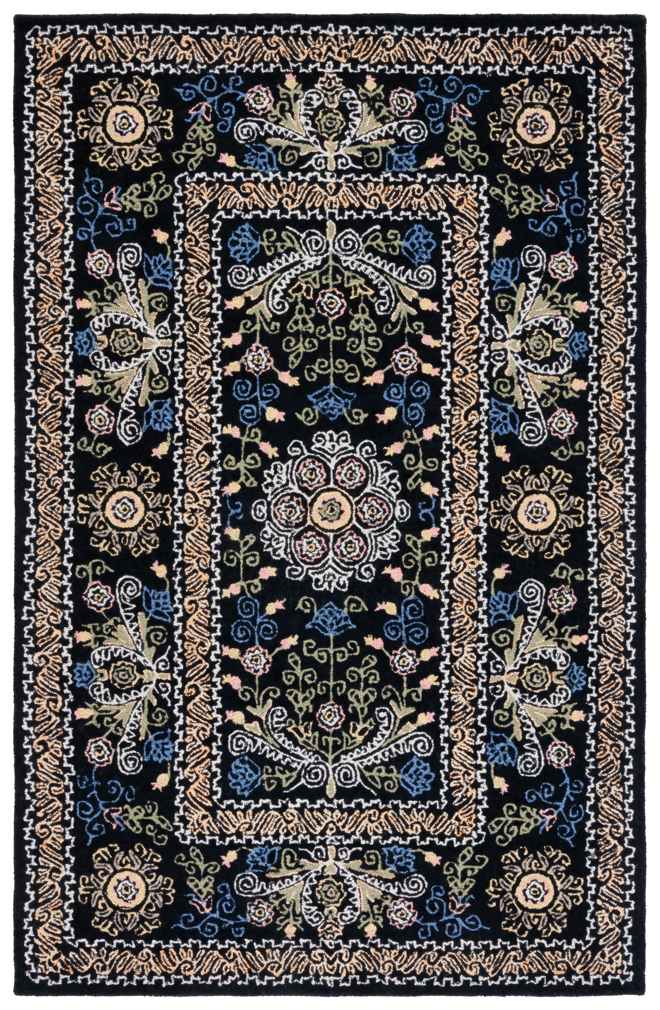 SAFAVIEH Micro-Loop Shanelle Floral Area Rug, Black/Green, 6' x 9'