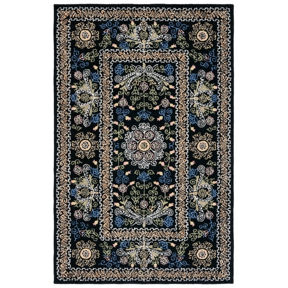 SAFAVIEH Micro-Loop Shanelle Floral Area Rug, Black/Green, 6' x 9'