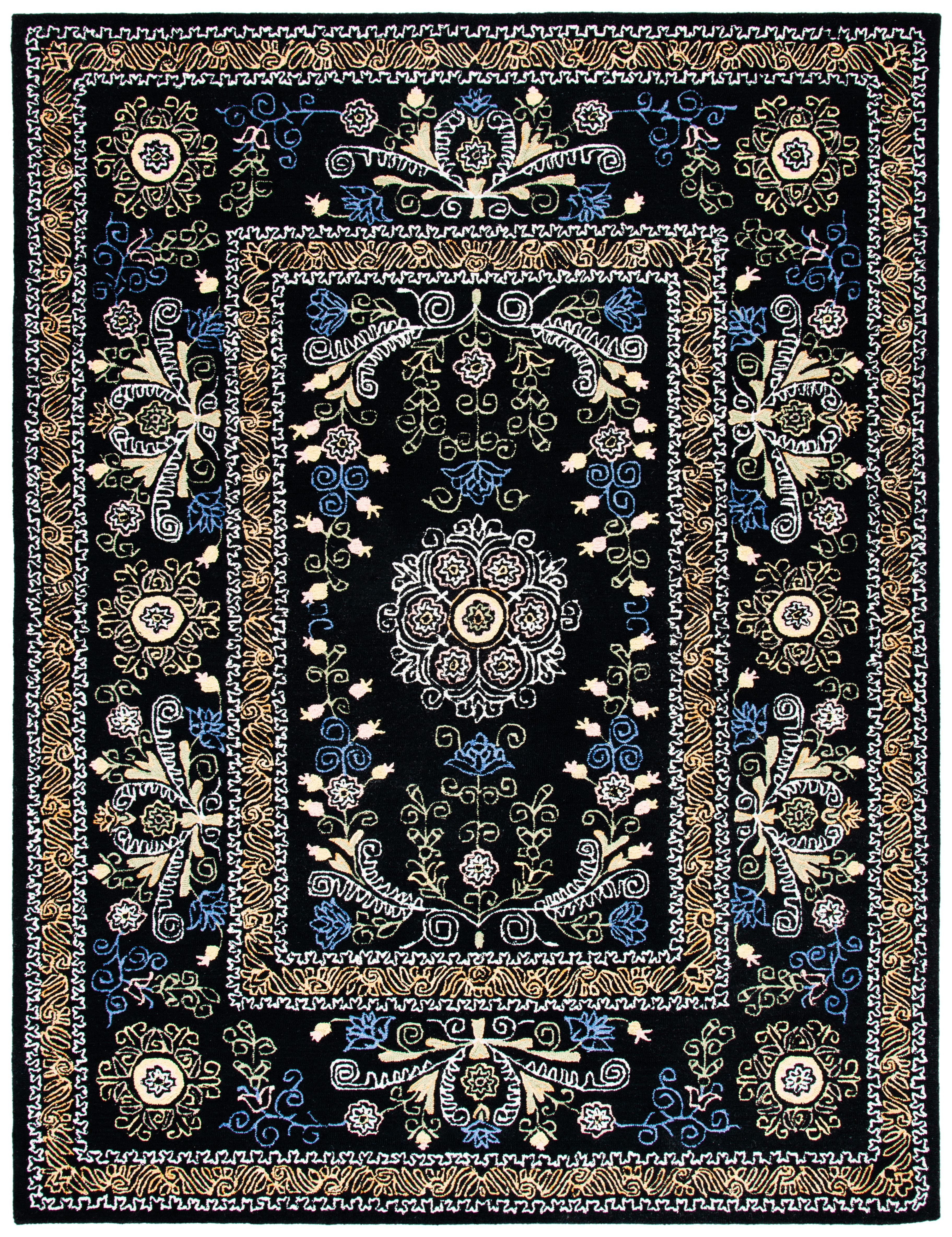 SAFAVIEH Micro-Loop Shanelle Floral Area Rug, Black/Green, 9' x 12'