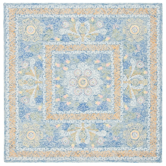 SAFAVIEH Micro-Loop Shanelle Floral Area Rug, Blue/Green, 5' x 5' Square
