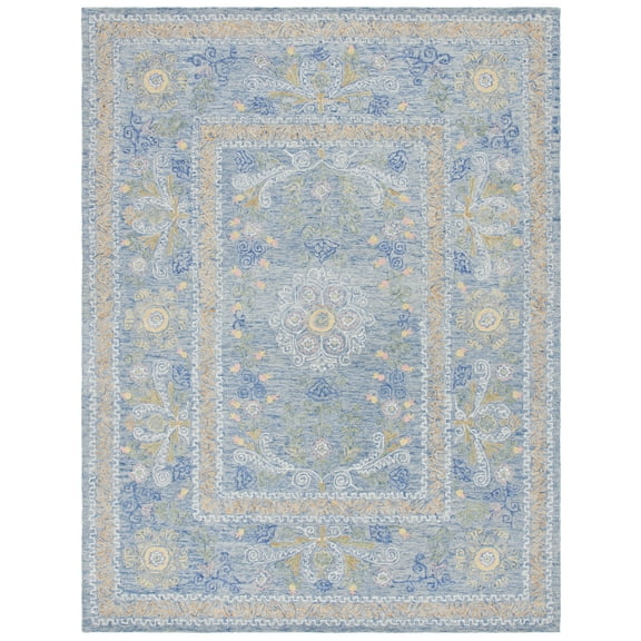 SAFAVIEH Micro-Loop Shanelle Floral Area Rug, Blue/Green, 8' x 10'