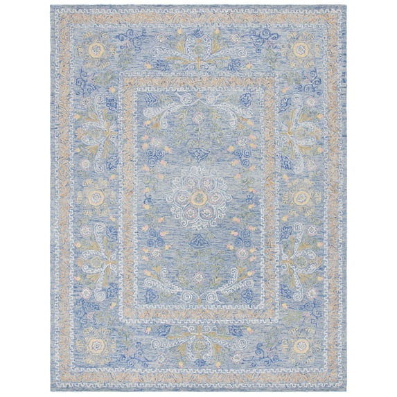 SAFAVIEH Micro-Loop Shanelle Floral Area Rug, Blue/Green, 9' x 12'