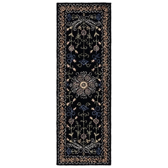 SAFAVIEH Micro-Loop Shanelle Floral Runner Rug, Black/Green, 2'3" x 7'