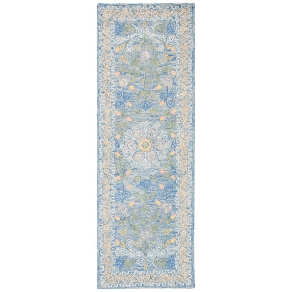 SAFAVIEH Micro-Loop Shanelle Floral Runner Rug, Blue/Green, 2'3" x 7'