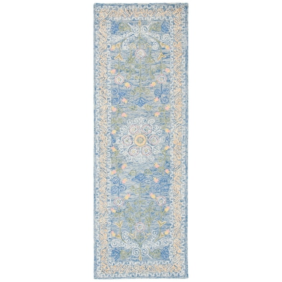 SAFAVIEH Micro-Loop Shanelle Floral Runner Rug, Blue/Green, 2'3" x 7'