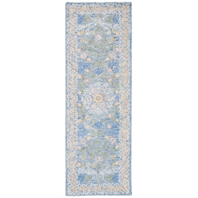 SAFAVIEH Micro-Loop Shanelle Floral Runner Rug, Blue/Green, 2'3" x 7'