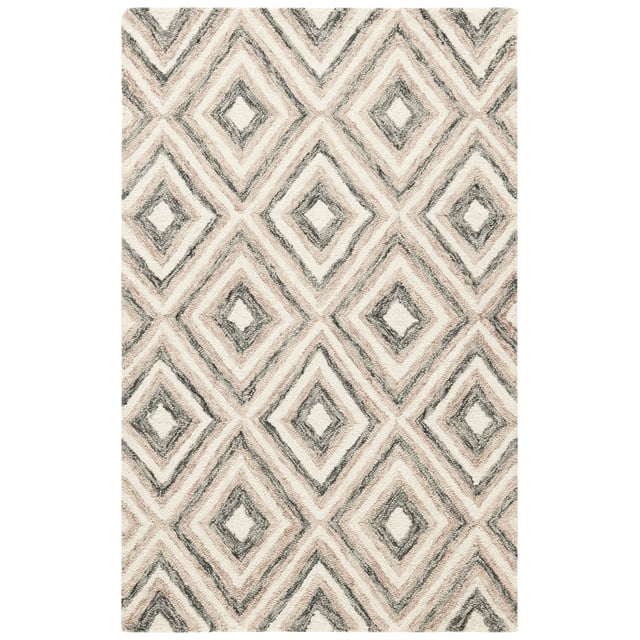 SAFAVIEH Micro-Loop Steve Geometric Diamonds Wool Area Rug, Grey/Ivory, 2'6" x 4'