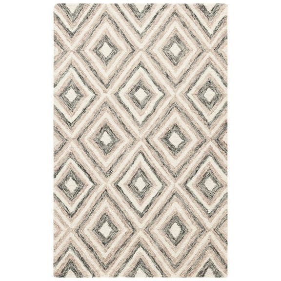 SAFAVIEH Micro-Loop Steve Geometric Diamonds Wool Area Rug, Grey/Ivory, 2'6" x 4'