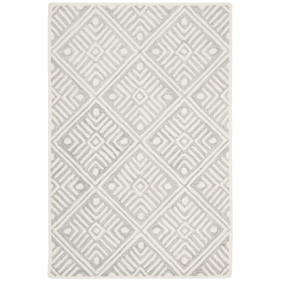 SAFAVIEH Micro-Loop Tris Geometric Boxes Wool Area Rug, Grey/Ivory, 4' x 6'