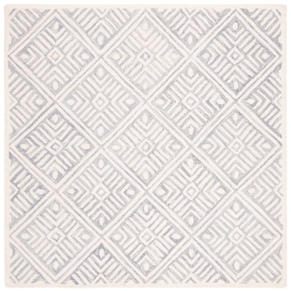 SAFAVIEH Micro-Loop Tris Geometric Boxes Wool Area Rug, Grey/Ivory, 5' x 5' Square