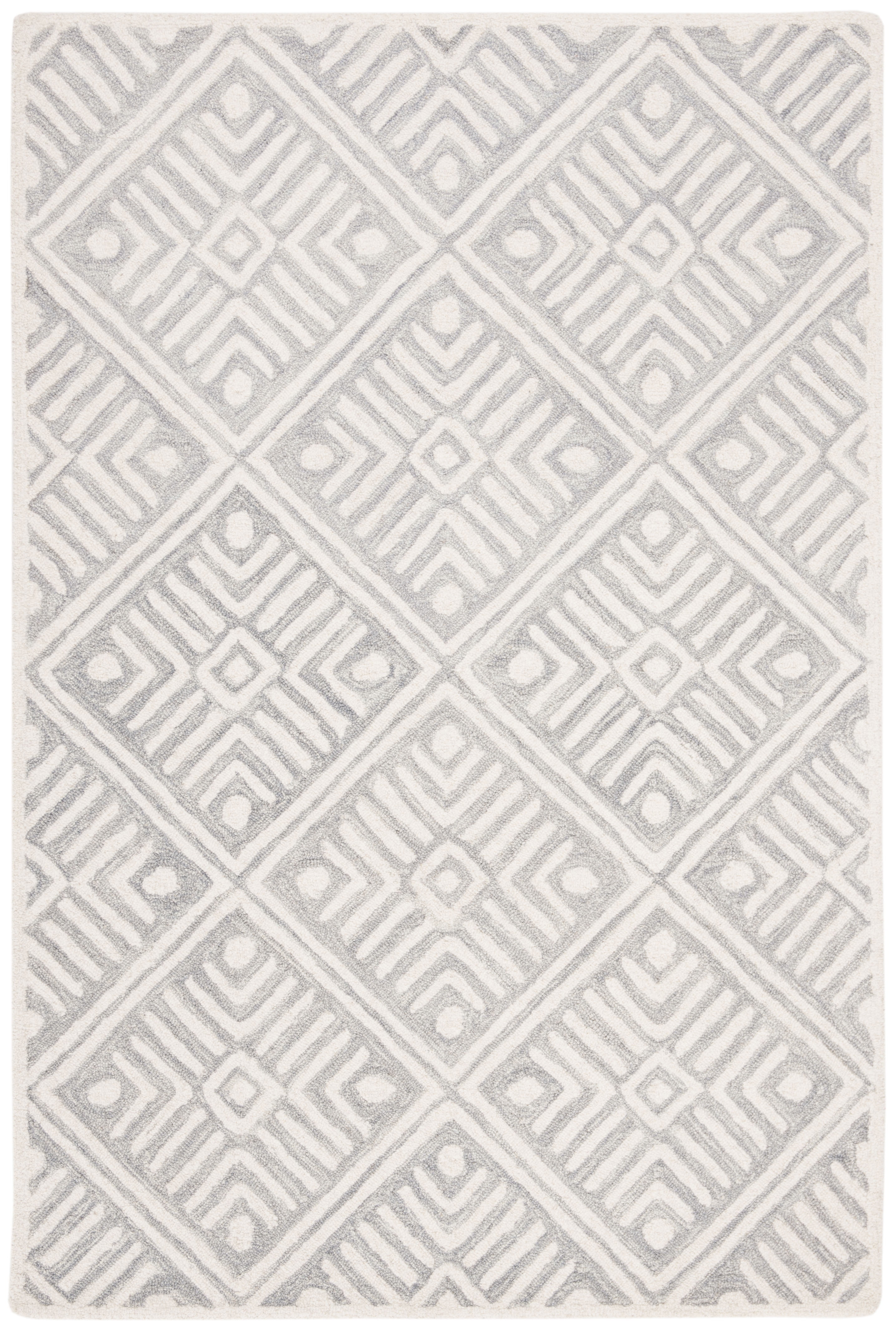 SAFAVIEH Micro-Loop Tris Geometric Boxes Wool Area Rug, Grey/Ivory, 5' x 8'