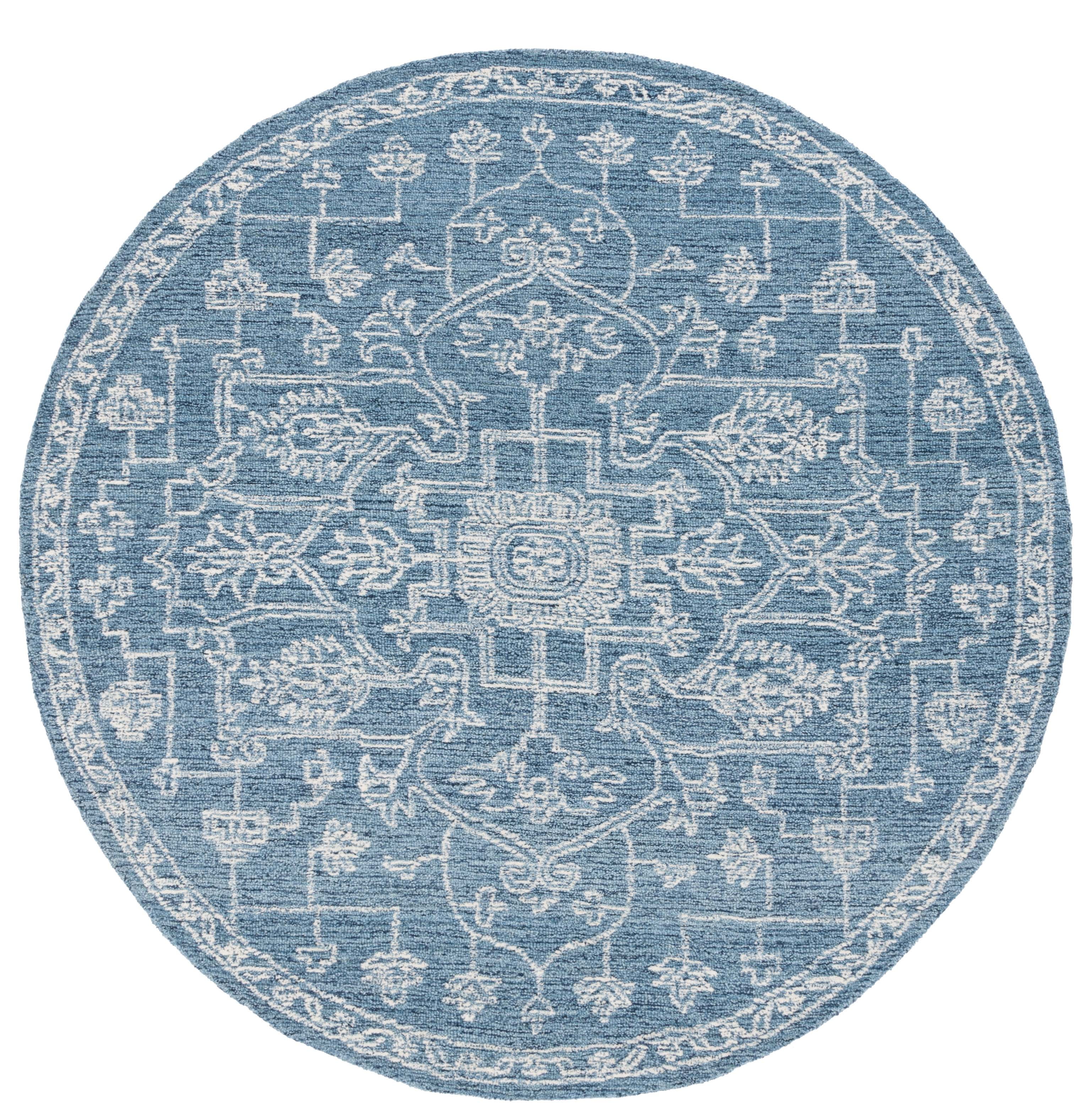 SAFAVIEH Micro-Loop Wesley Medallion Area Rug, Blue/Ivory, 6' x 6' Round