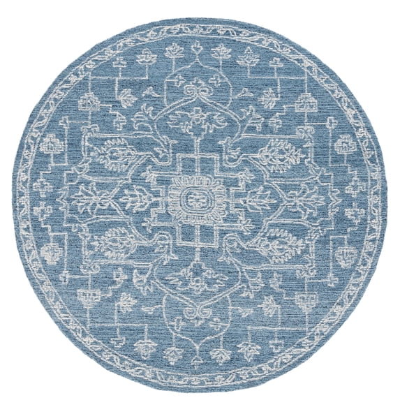 SAFAVIEH Micro-Loop Wesley Medallion Area Rug, Blue/Ivory, 6' x 6' Round