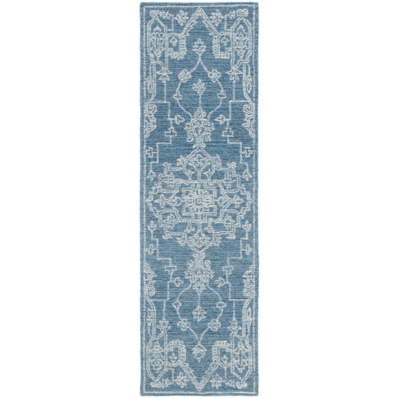 SAFAVIEH Micro-Loop Wesley Medallion Runner Rug, Blue/Ivory, 2'3" x 8'