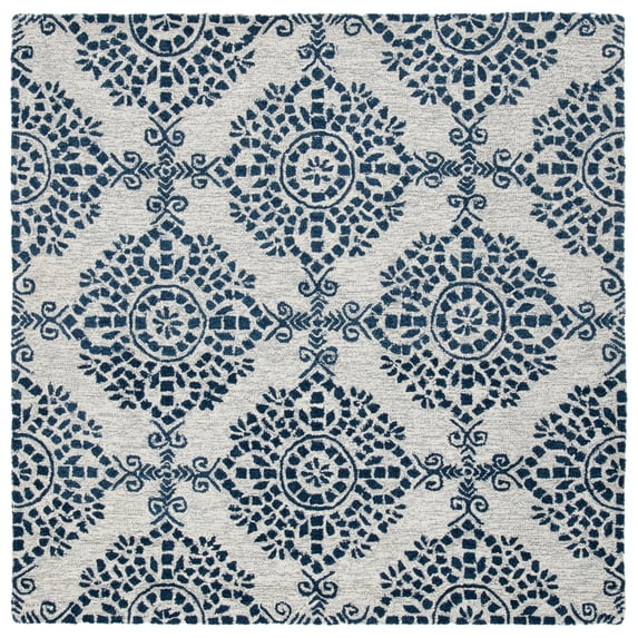 SAFAVIEH Micro-Loop Wichita Medallion Area Rug, Ivory/Blue, 5' x 5' Square