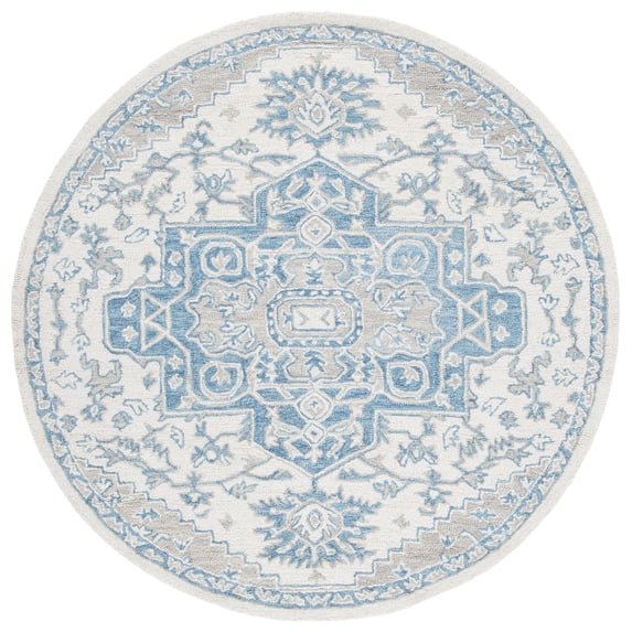 SAFAVIEH Micro-Loop William Medallion Area Rug, Ivory/Blue, 5' x 5' Round