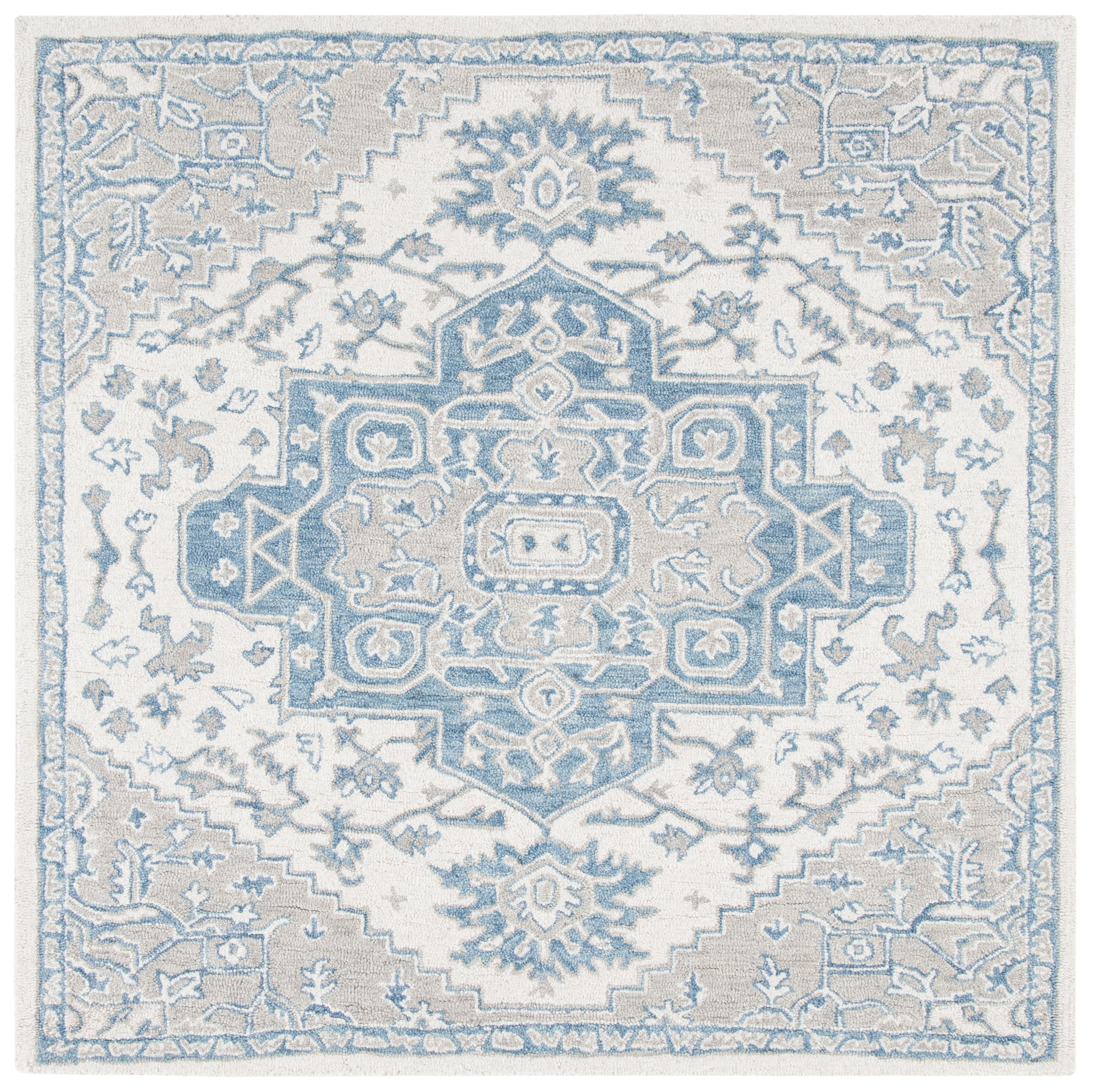 Handmade Ivory Wool Tufted 5' Square Area Rug