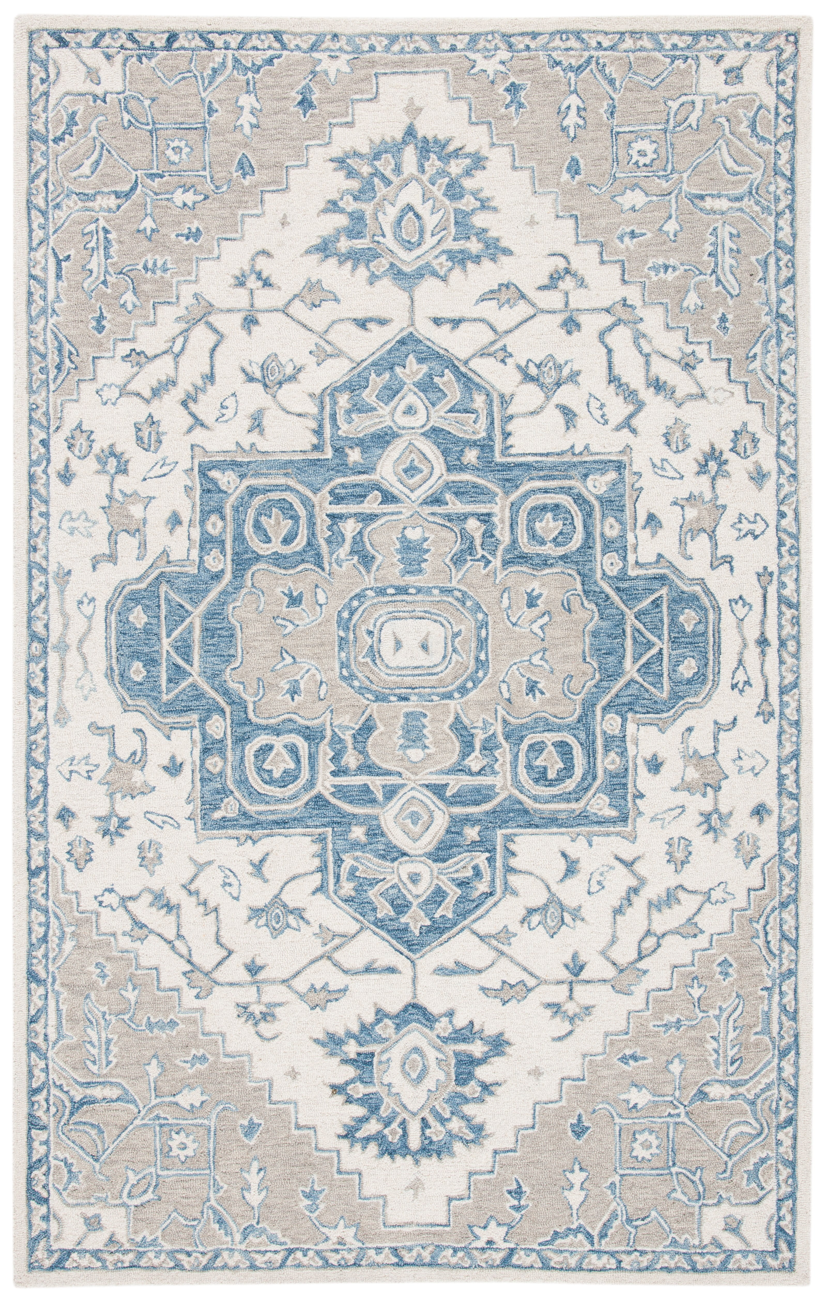 SAFAVIEH Micro-Loop William Medallion Area Rug, Ivory/Blue, 9' x 12'