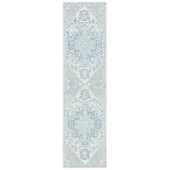 SAFAVIEH Micro-Loop William Medallion Runner Rug, Ivory/Blue, 2'3" x 9'
