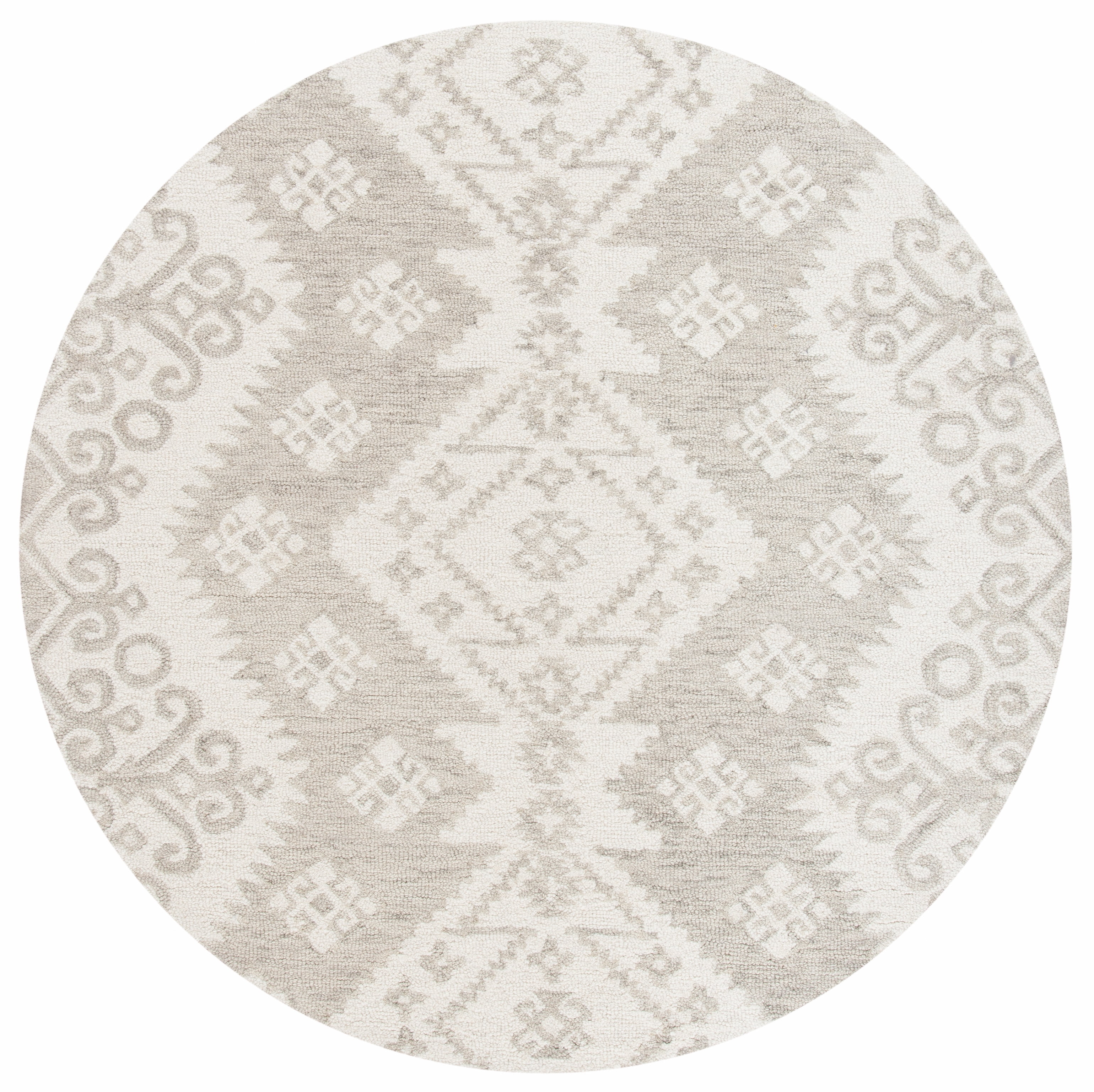 SAFAVIEH Micro-Loop Winona Geometric Striped Area Rug, Ivory/Beige, 5' x 5' Round