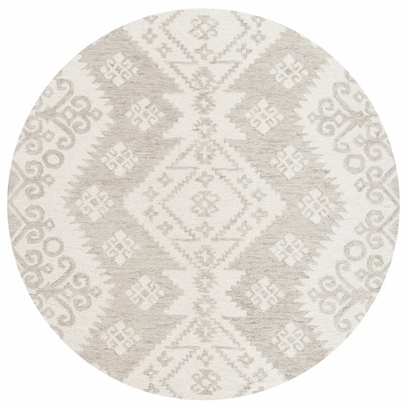 SAFAVIEH Micro-Loop Winona Geometric Striped Area Rug, Ivory/Beige, 5' x 5' Round
