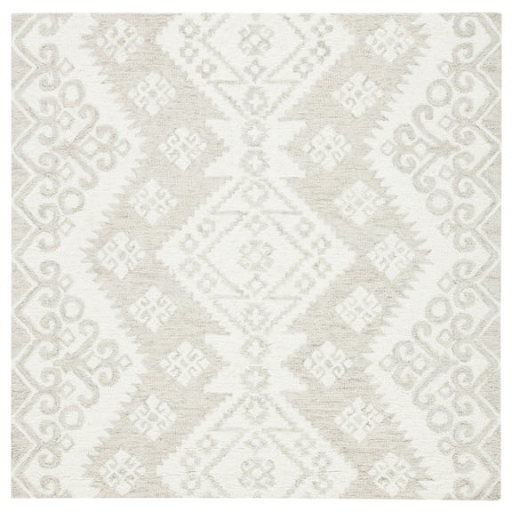 SAFAVIEH Micro-Loop Winona Geometric Striped Area Rug, Ivory/Beige, 5' x 5' Square