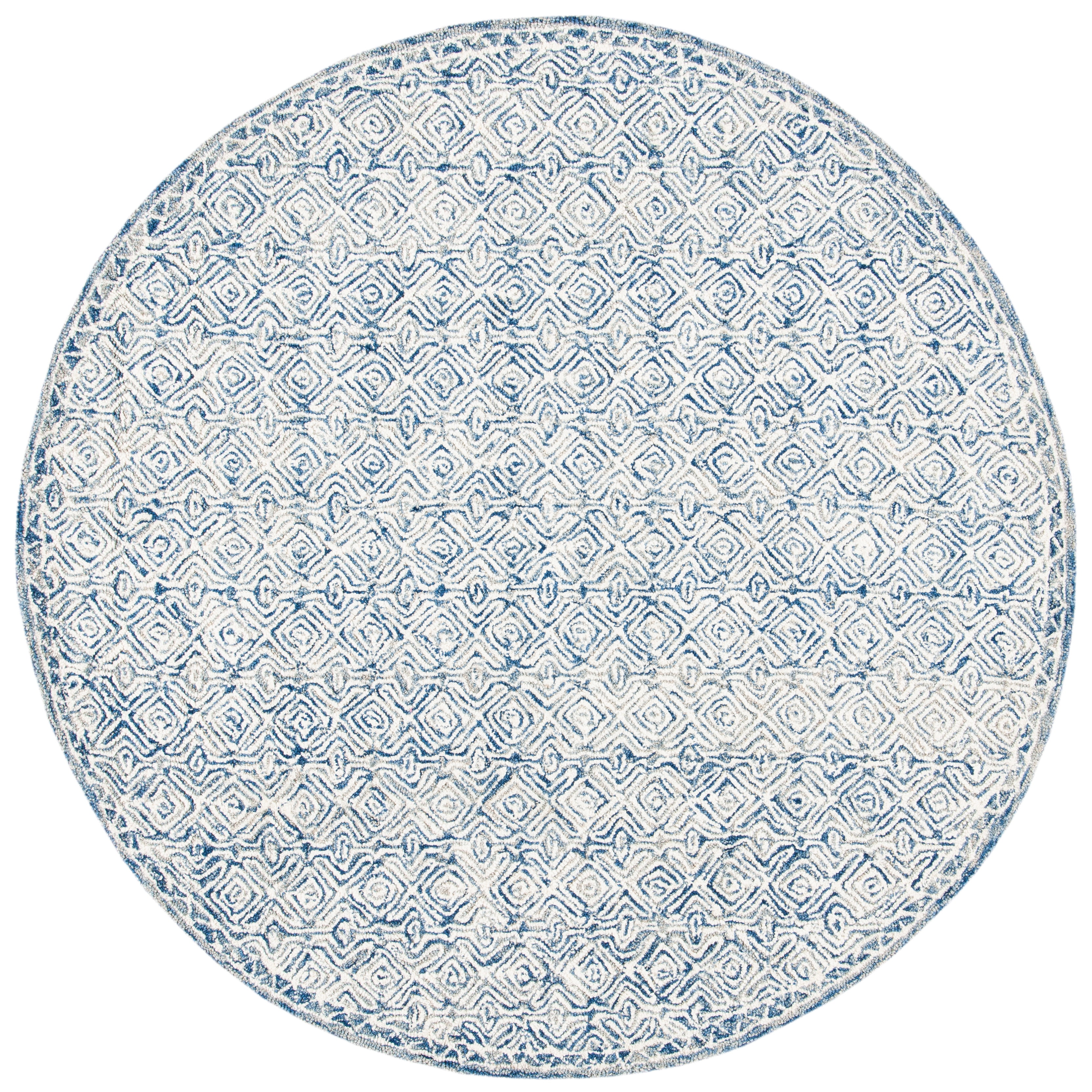 SAFAVIEH Micro-Loop Winthrop Geometric Area Rug, Navy/Ivory, 3' x 3' Round
