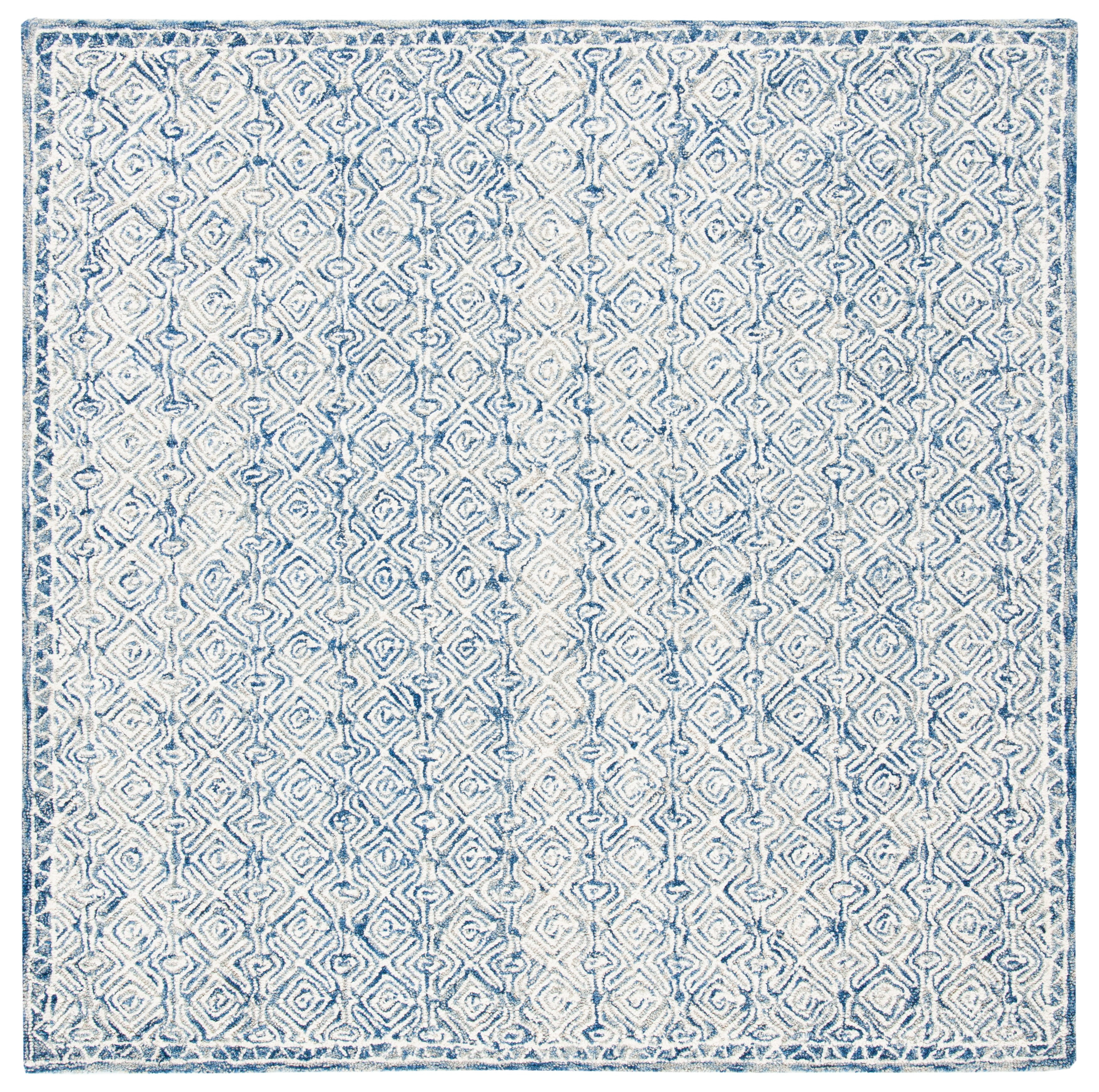 Ivory and Blue Hand-Tufted Wool Square Rug