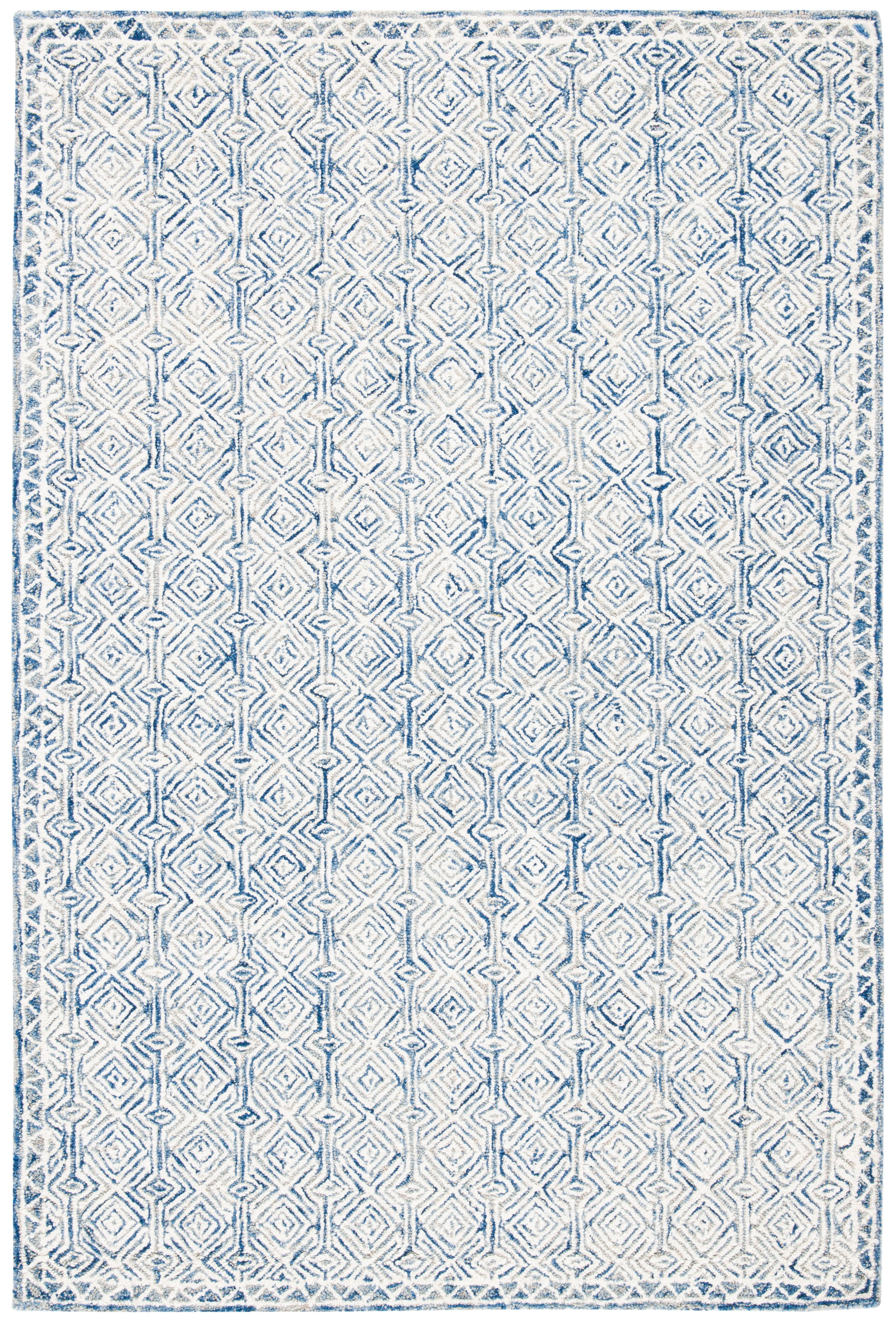 SAFAVIEH Micro-Loop Winthrop Geometric Area Rug, Navy/Ivory, 3' x 5'