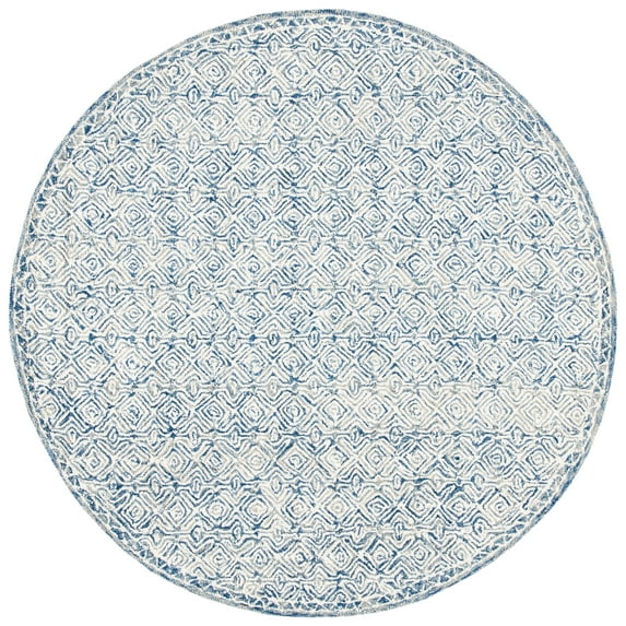 SAFAVIEH Micro-Loop Winthrop Geometric Area Rug, Navy/Ivory, 5' x 5' Round