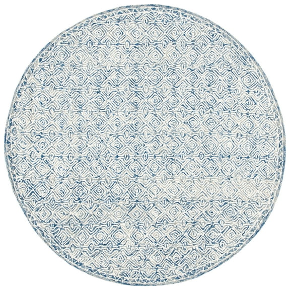 SAFAVIEH Micro-Loop Winthrop Geometric Area Rug, Navy/Ivory, 5' x 5' Round