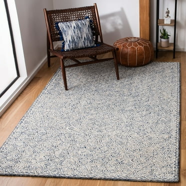 SAFAVIEH Micro-Loop Winthrop Geometric Diamonds Wool Area Rug, Navy/Ivory, 5' x 8'
