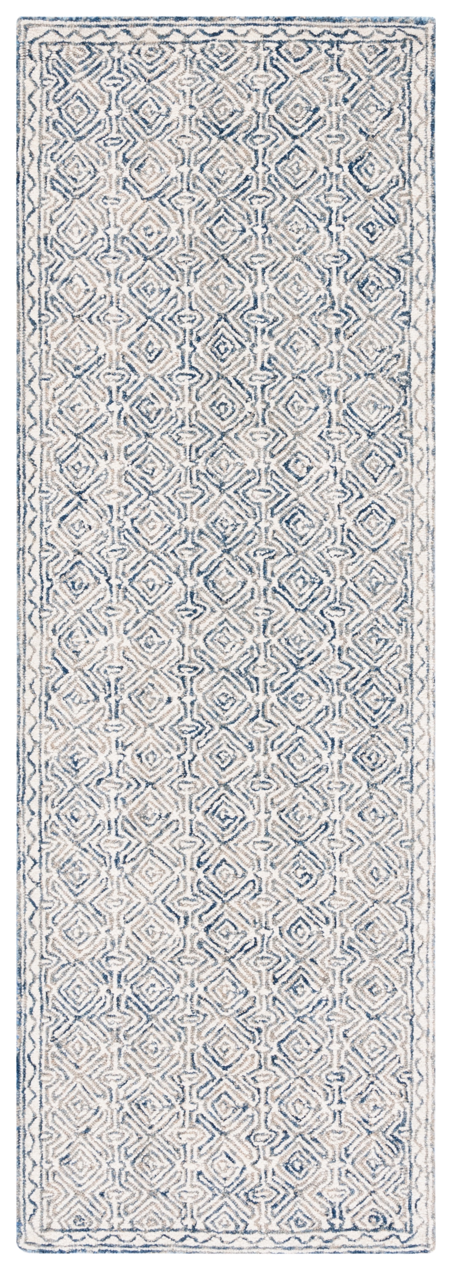 SAFAVIEH Micro-Loop Winthrop Geometric Runner Rug, Navy/Ivory, 2'3" x 5'