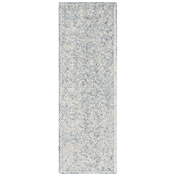 SAFAVIEH Micro-Loop Winthrop Geometric Runner Rug, Navy/Ivory, 2'3" x 5'