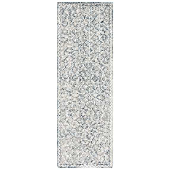 SAFAVIEH Micro-Loop Winthrop Geometric Runner Rug, Navy/Ivory, 2'3" x 5'