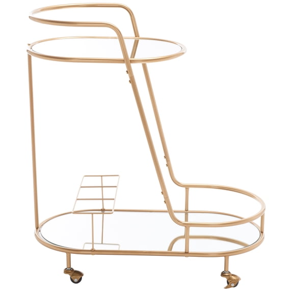 SAFAVIEH Midas Modern 2 Tier Oval Bar Cart, Gold/Mirrored (30 in. W x 15.6 in. D x 33.4 in. H)