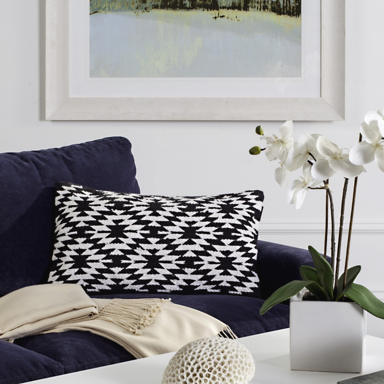 Black and White Geometric Cotton Throw Pillow Set