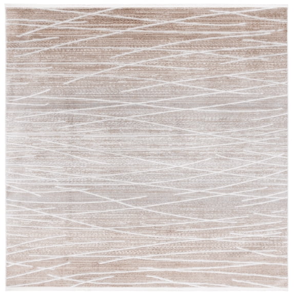 SAFAVIEH Mila Anselmo Geometric Striped Polyester Area Rug, Beige/Gray, 6'7" x 6'7" Square