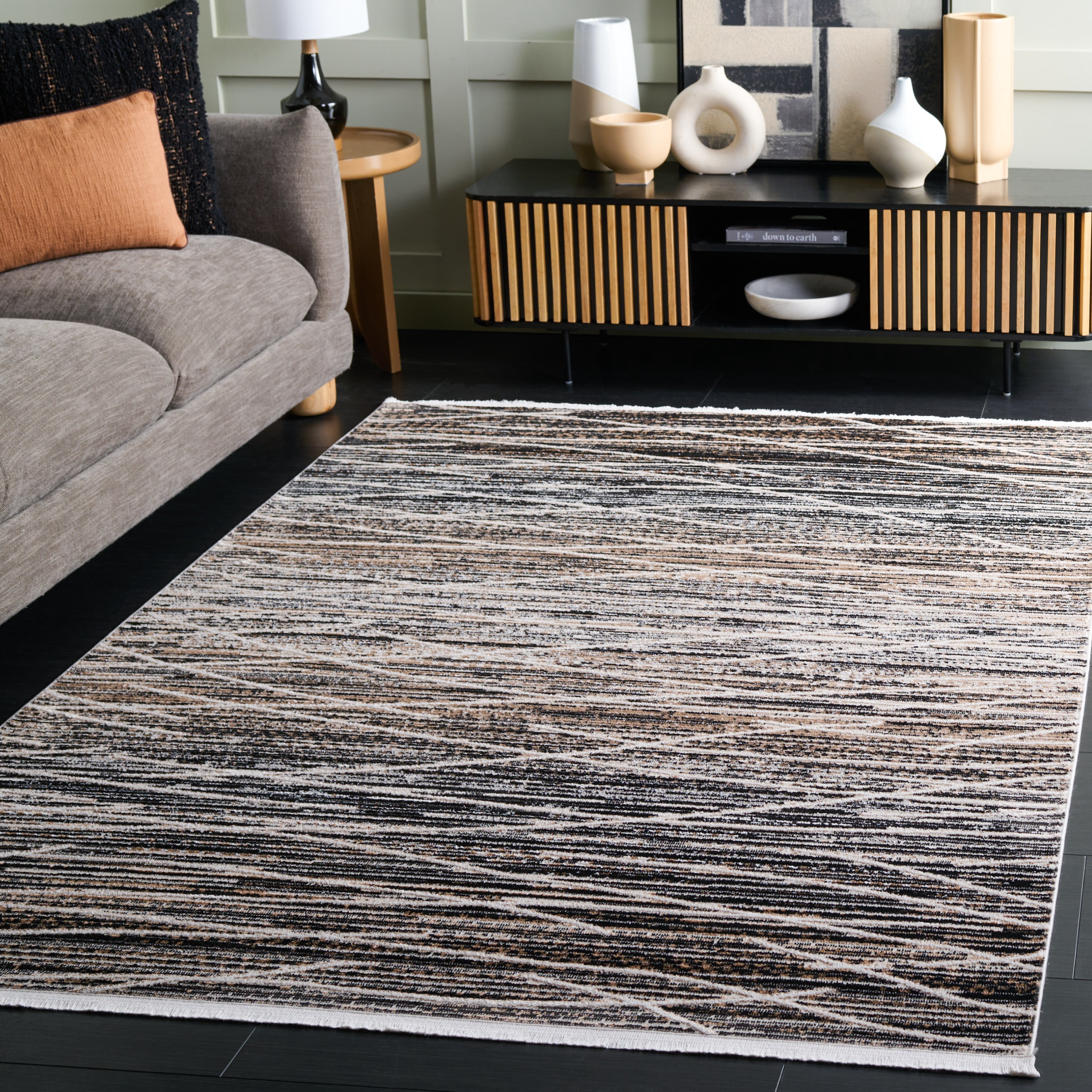 Safavieh Mila Anselmo Geometric Striped Polyester Area Rug, Black/Beige Ivory, 4' x 6'
