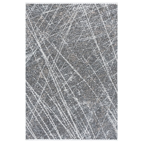 SAFAVIEH Mila Deforrest Distressed Polyester Area Rug, Ivory/Grey Black, 5'3" x 7'6"