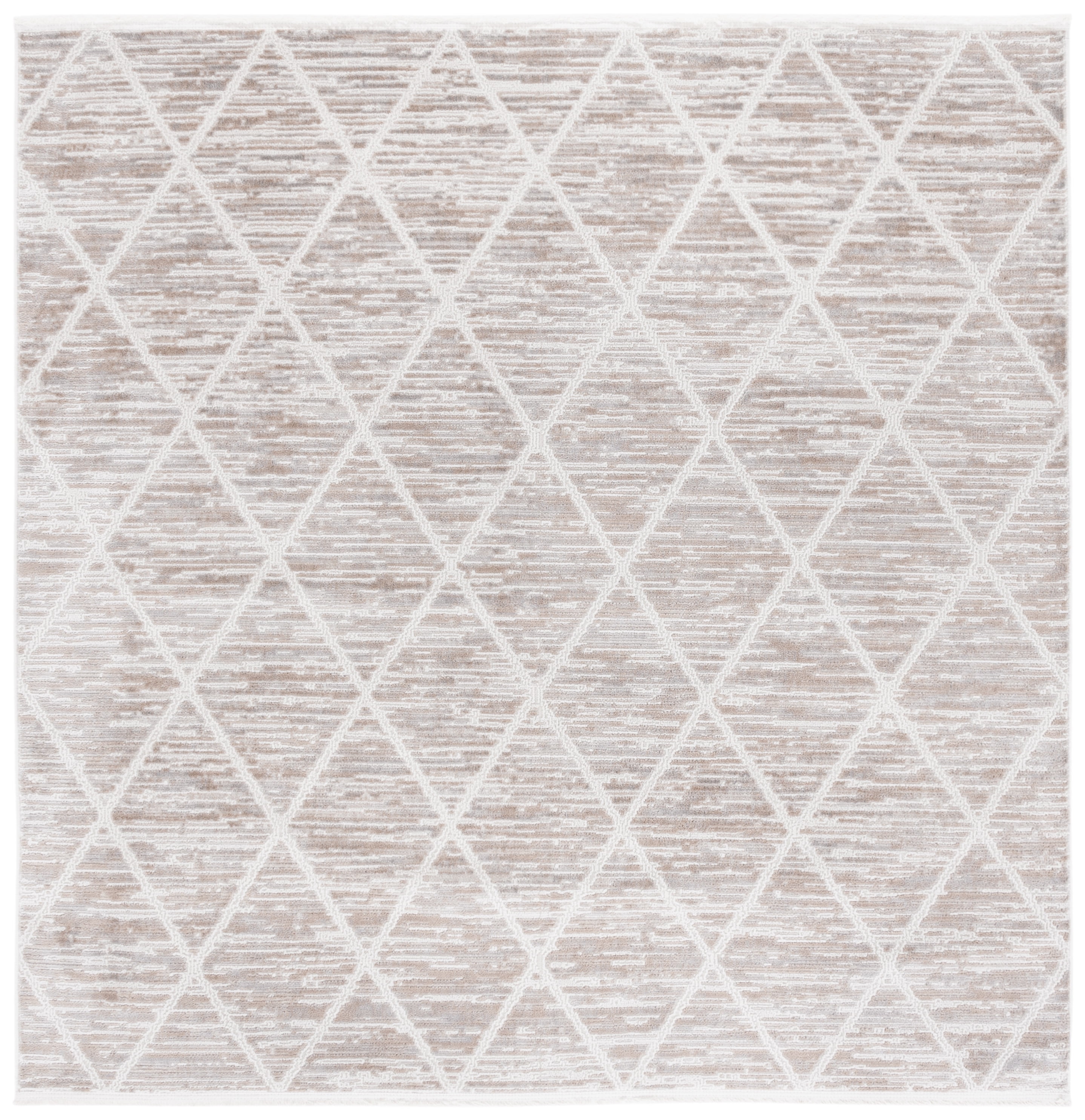 Ivory and Beige Diamond Pattern Square Area Rug