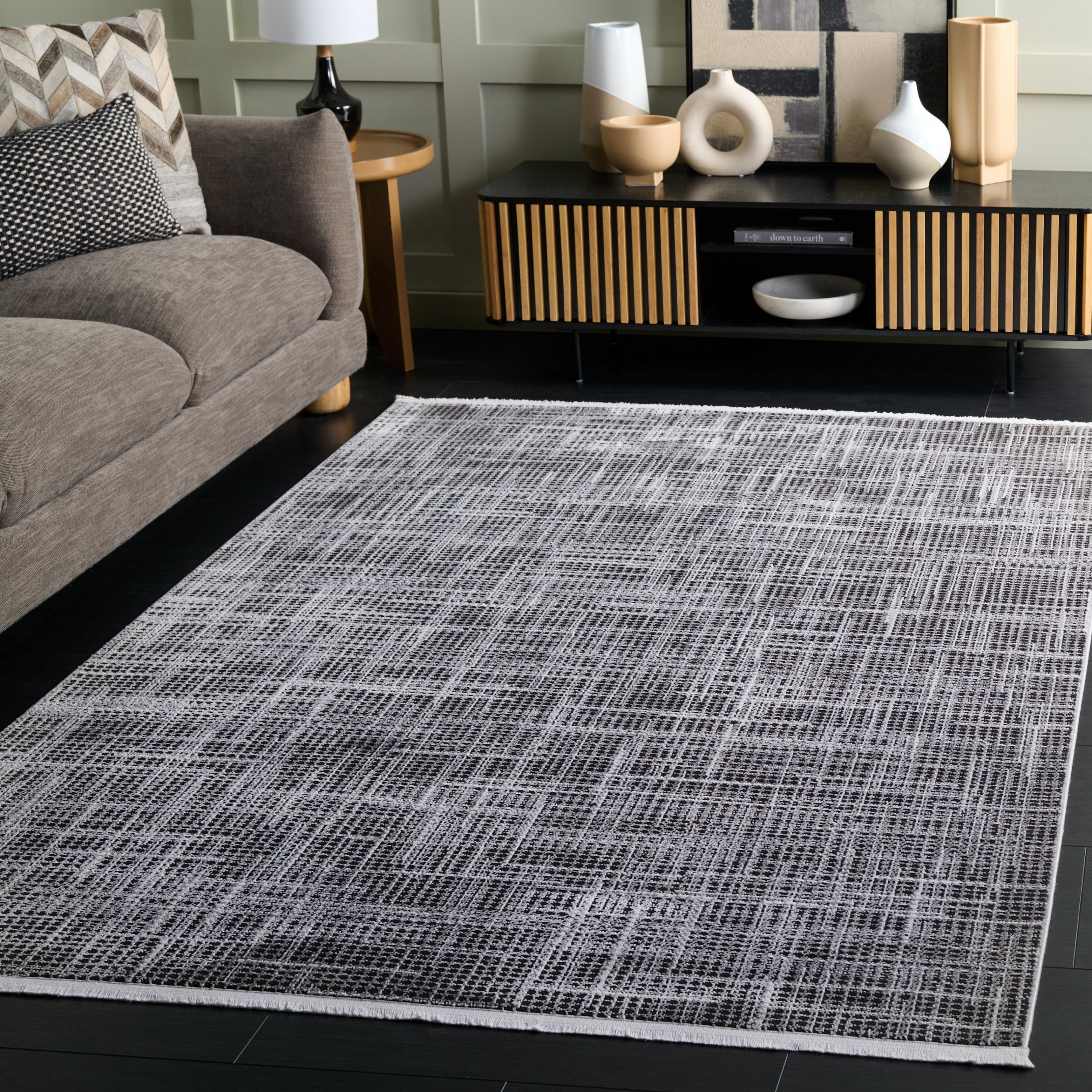 Safavieh Mila Heidi Geometric Striped Polyester Area Rug, Light Gray/Black, 4' x 6'
