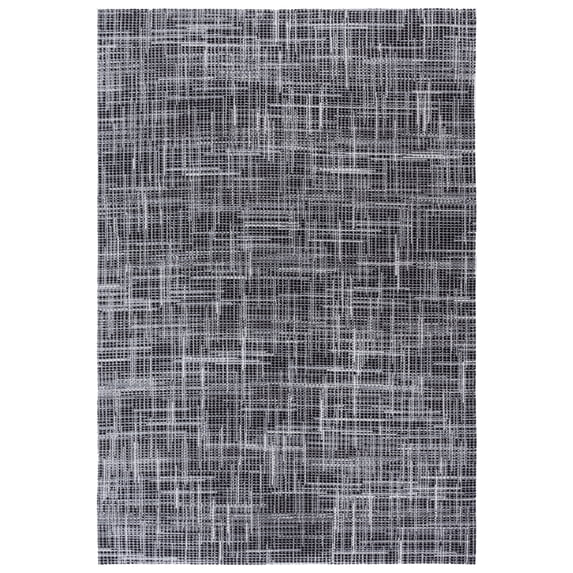 SAFAVIEH Mila Heidi Geometric Striped Polyester Area Rug, Light Grey/Black, 5'3" x 7'6"